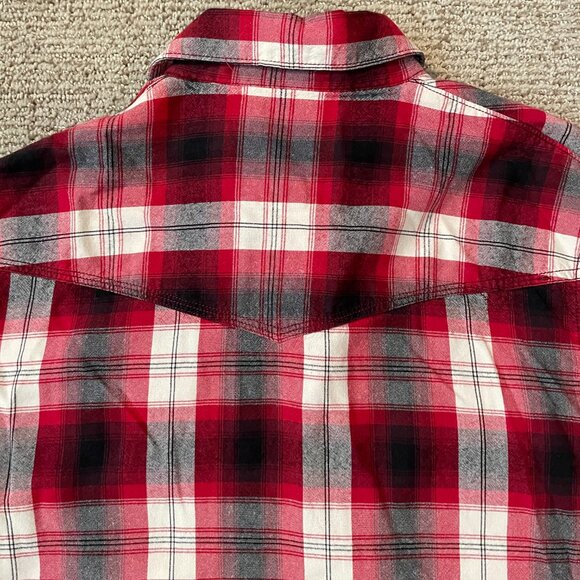 Vans Long-Sleeve Shirt MEDIUM - Red Plaid Country-Style with Button Snaps - Picture 4 of 9